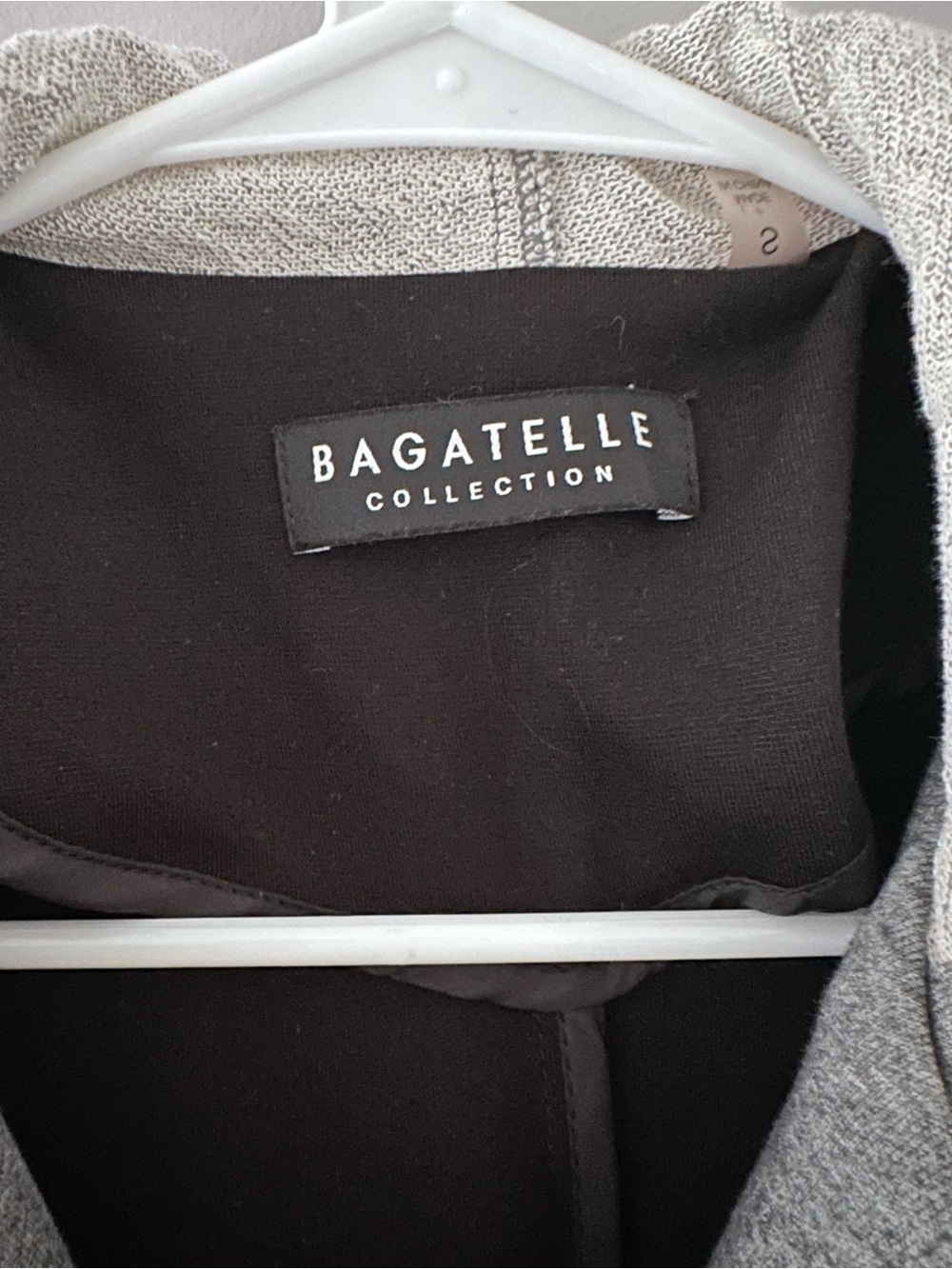 Two Layer Jacket: Black Blazer with Gray Hooded Zip Layer - Picture 4 of 6